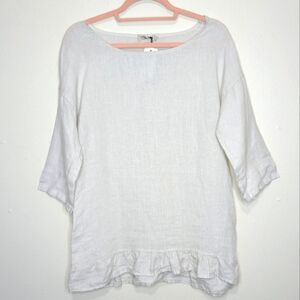 Lungo L'Arno NWT 100% Linen Ivory Ruffle Hem Italy Lagenlook Blouse Size Small